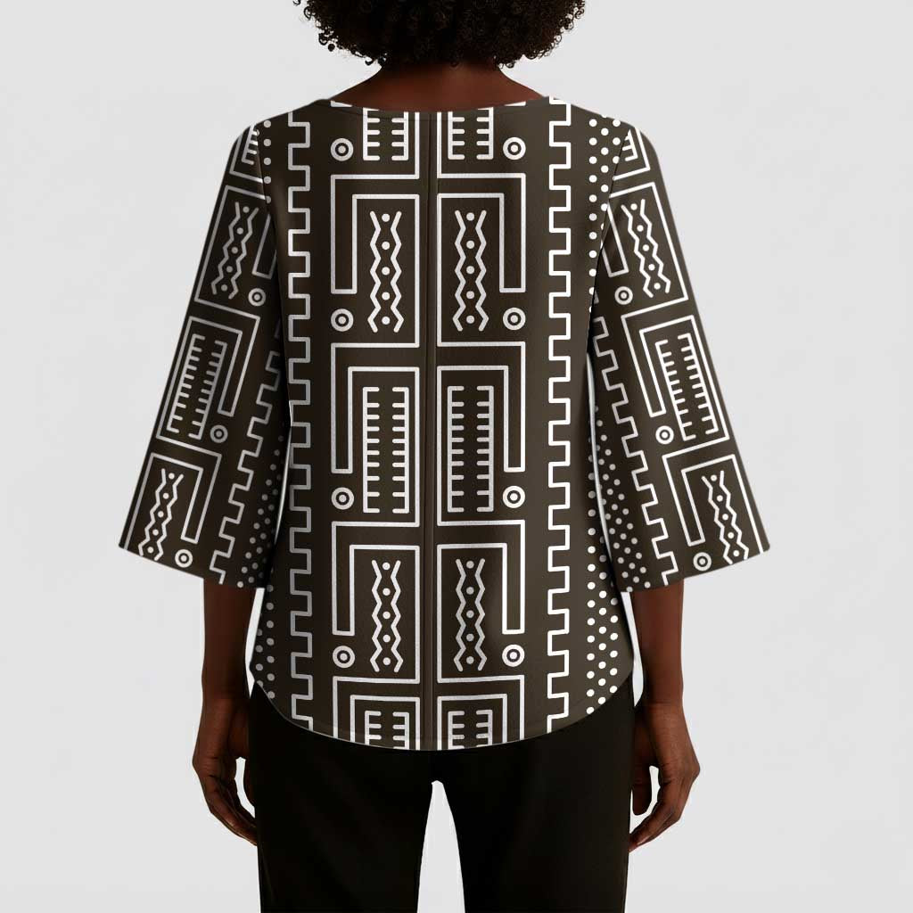 Mali Mud Cloth Kimono Sleeve Blouse Bogolanfini Pattern