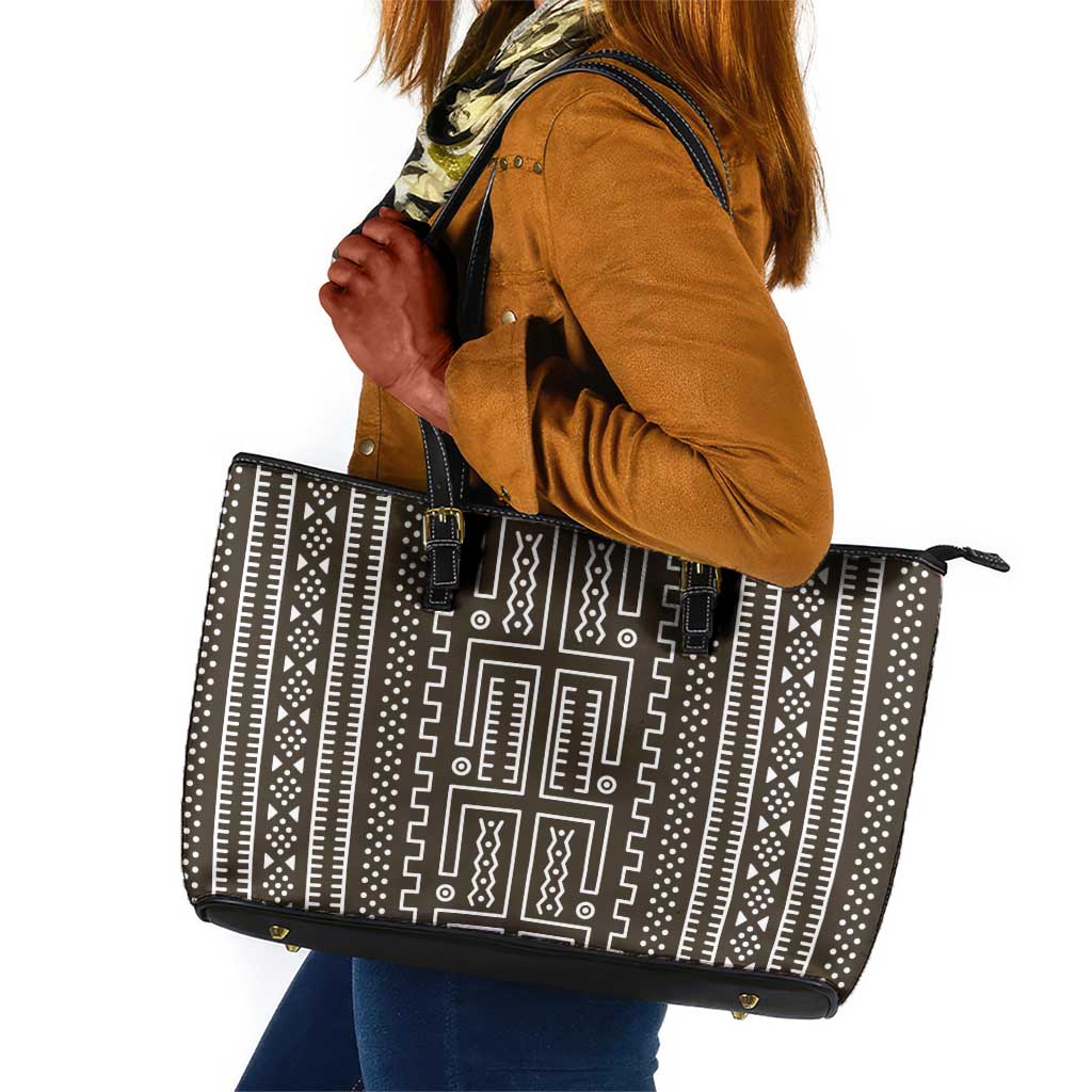 Mali Mud Cloth Bogolanfini Pattern Leather Tote Bag - African Pride