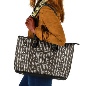 Mali Mud Cloth Bogolanfini Pattern Leather Tote Bag - African Pride