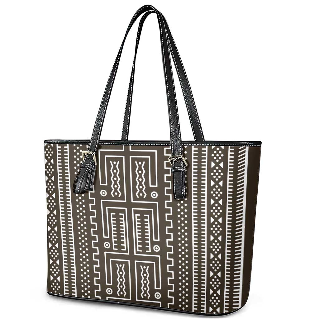 Mali Mud Cloth Bogolanfini Pattern Leather Tote Bag - African Pride