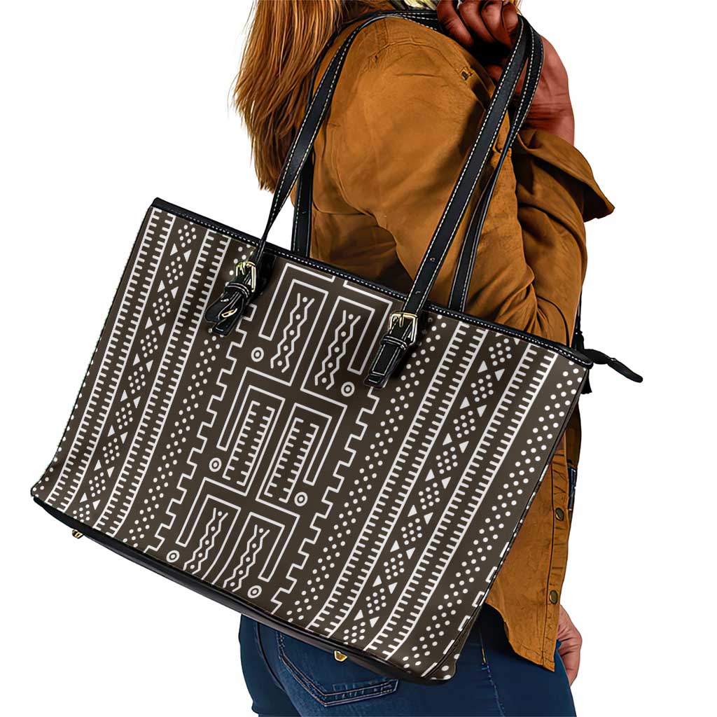 Mali Mud Cloth Bogolanfini Pattern Leather Tote Bag - African Pride