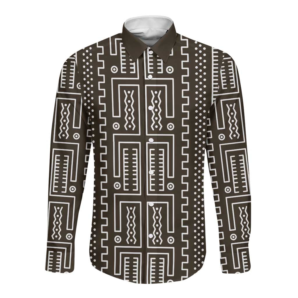 Mali Mud Cloth Bogolanfini Pattern Long Sleeve Button Shirt - African Pride