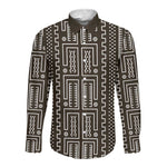 Mali Mud Cloth Bogolanfini Pattern Long Sleeve Button Shirt - African Pride