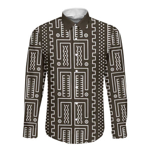 Mali Mud Cloth Bogolanfini Pattern Long Sleeve Button Shirt - African Pride