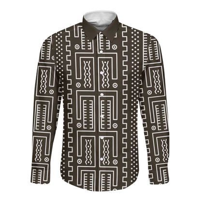 Mali Mud Cloth Bogolanfini Pattern Long Sleeve Button Shirt - African Pride