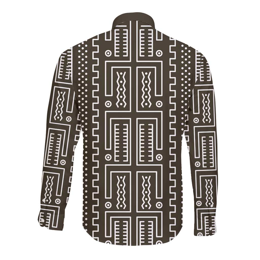 Mali Mud Cloth Bogolanfini Pattern Long Sleeve Button Shirt - African Pride