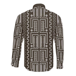Mali Mud Cloth Bogolanfini Pattern Long Sleeve Button Shirt - African Pride