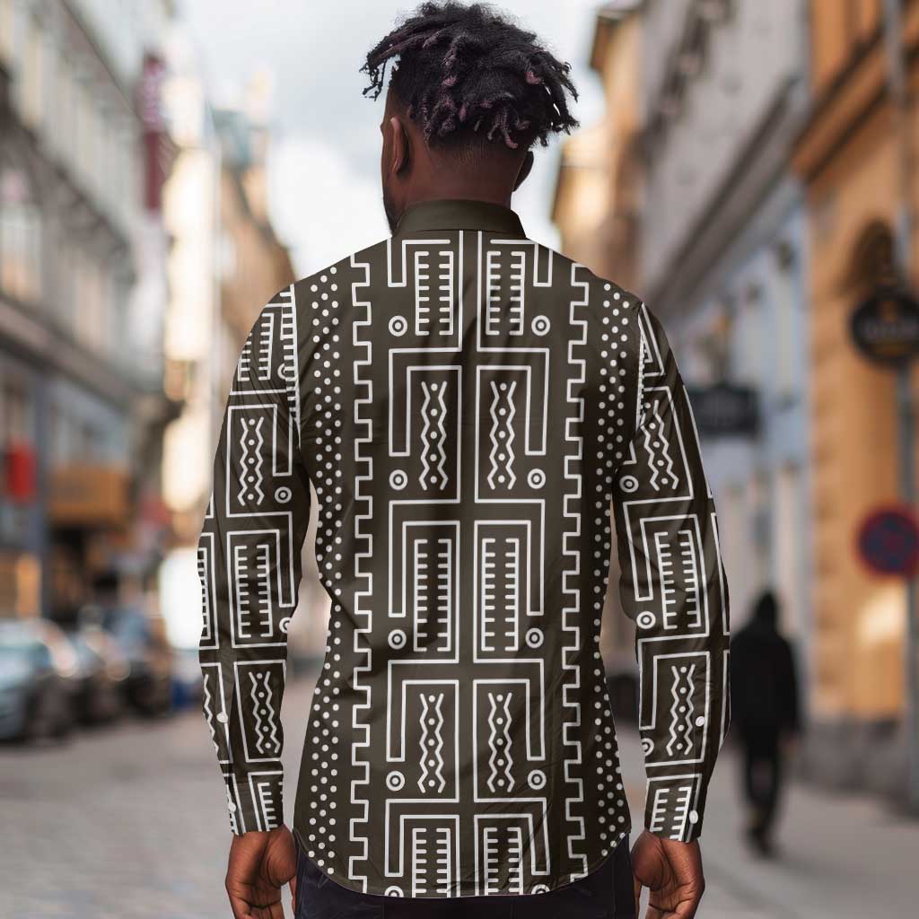 Mali Mud Cloth Bogolanfini Pattern Long Sleeve Button Shirt - African Pride