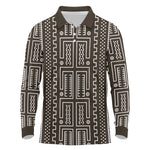 Mali Mud Cloth Bogolanfini Pattern Long Sleeve Polo Shirt - African Pride