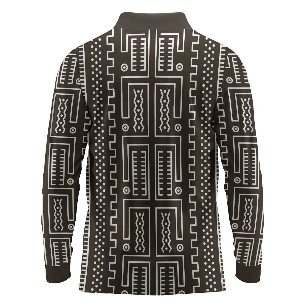 Mali Mud Cloth Bogolanfini Pattern Long Sleeve Polo Shirt - African Pride