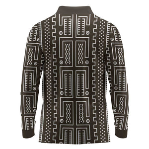 Mali Mud Cloth Bogolanfini Pattern Long Sleeve Polo Shirt - African Pride