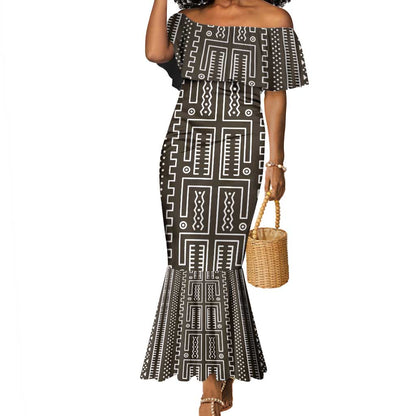 Mali Mud Cloth Bogolanfini Pattern Mermaid Dress - African Pride
