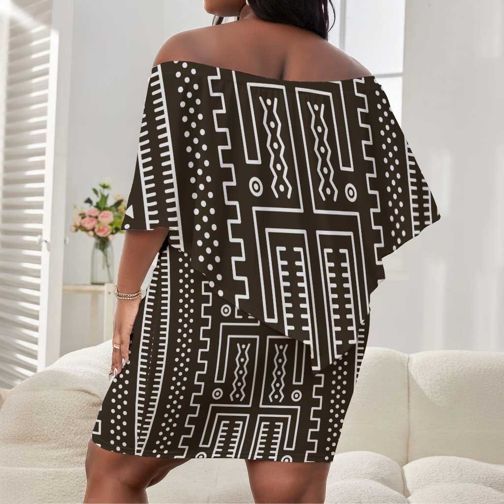 Mali Mud Cloth Bogolanfini Pattern Off Shoulder Short Dress - African Pride