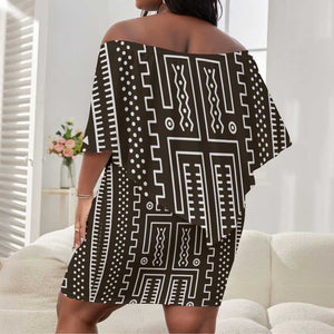 Mali Mud Cloth Bogolanfini Pattern Off Shoulder Short Dress - African Pride