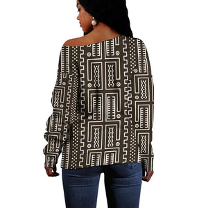 Mali Mud Cloth Bogolanfini Pattern Off Shoulder Sweater - African Pride