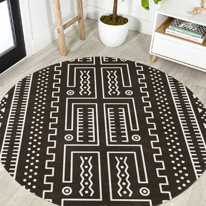 Mali Mud Cloth Bogolanfini Pattern Round Carpet - African Pride