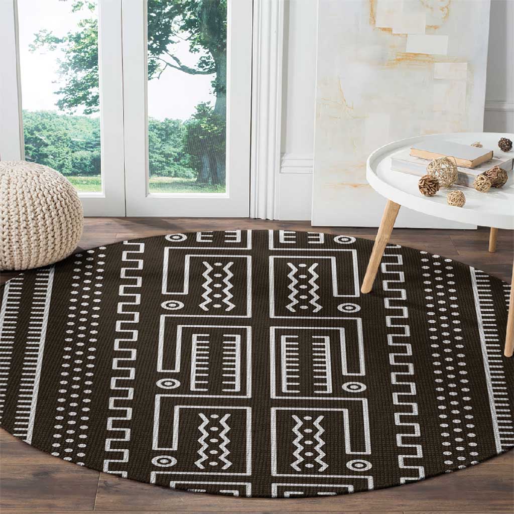 Mali Mud Cloth Bogolanfini Pattern Round Carpet - African Pride