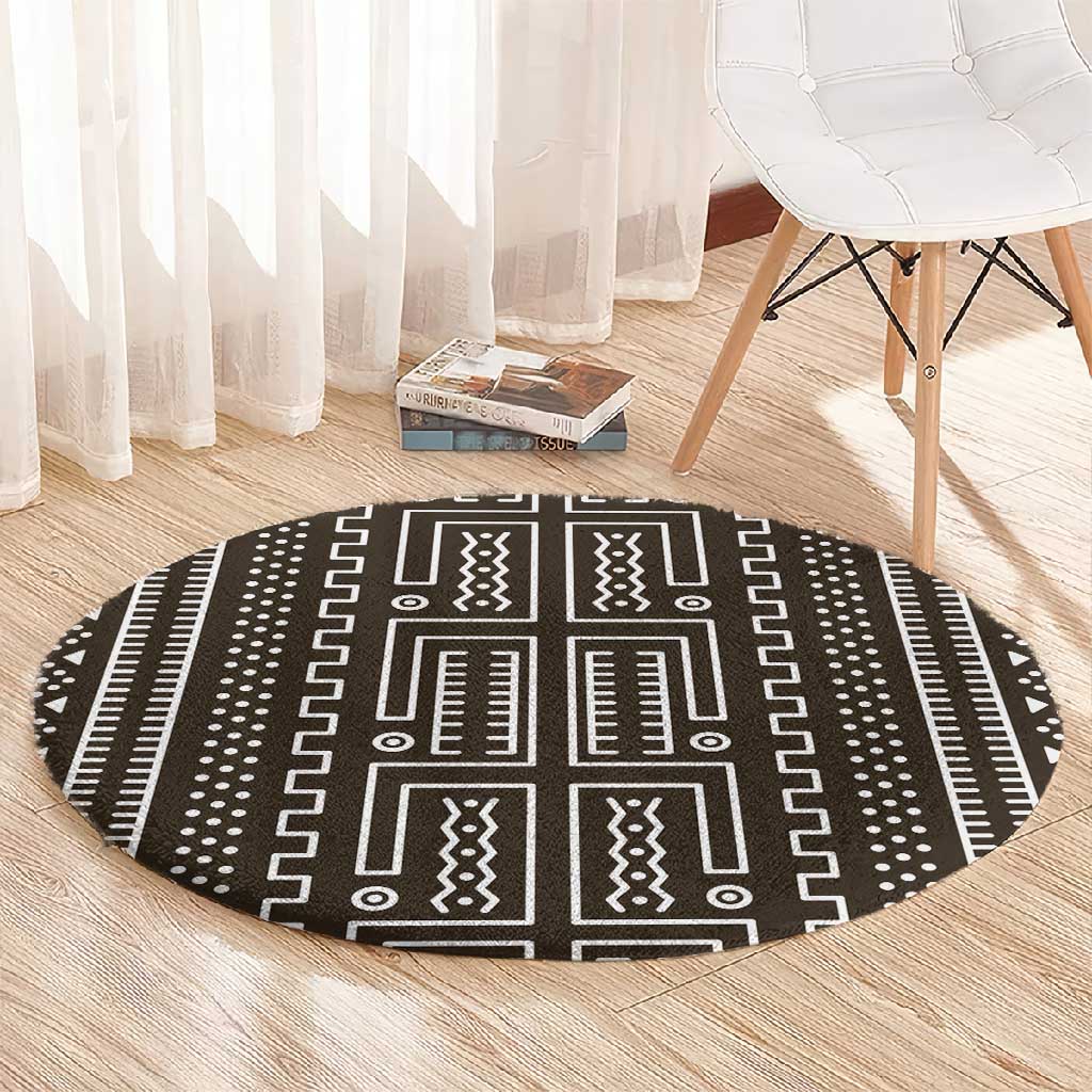 Mali Mud Cloth Bogolanfini Pattern Round Carpet - African Pride