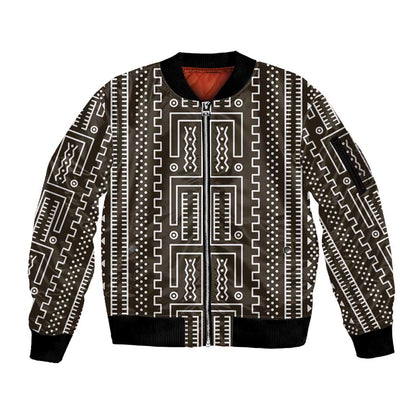 Mali Mud Cloth Bogolanfini Pattern Sleeve Zip Bomber Jacket - African Pride