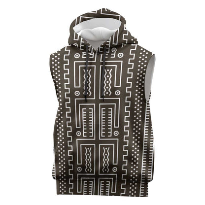 Mali Mud Cloth Bogolanfini Pattern Sleeveless Hoodie - African Pride