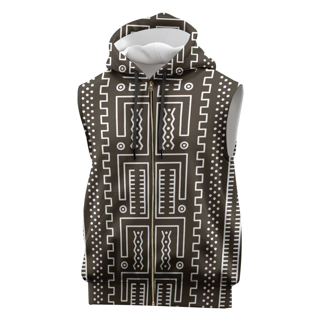 Mali Mud Cloth Bogolanfini Pattern Sleeveless Zip Hoodie - African Pride