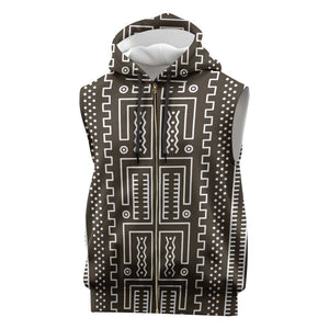 Mali Mud Cloth Bogolanfini Pattern Sleeveless Zip Hoodie - African Pride