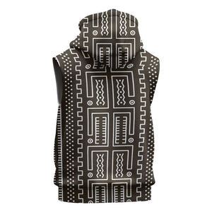 Mali Mud Cloth Bogolanfini Pattern Sleeveless Zip Hoodie - African Pride