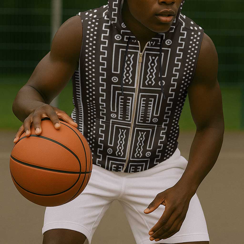 Mali Mud Cloth Bogolanfini Pattern Sleeveless Zip Hoodie - African Pride