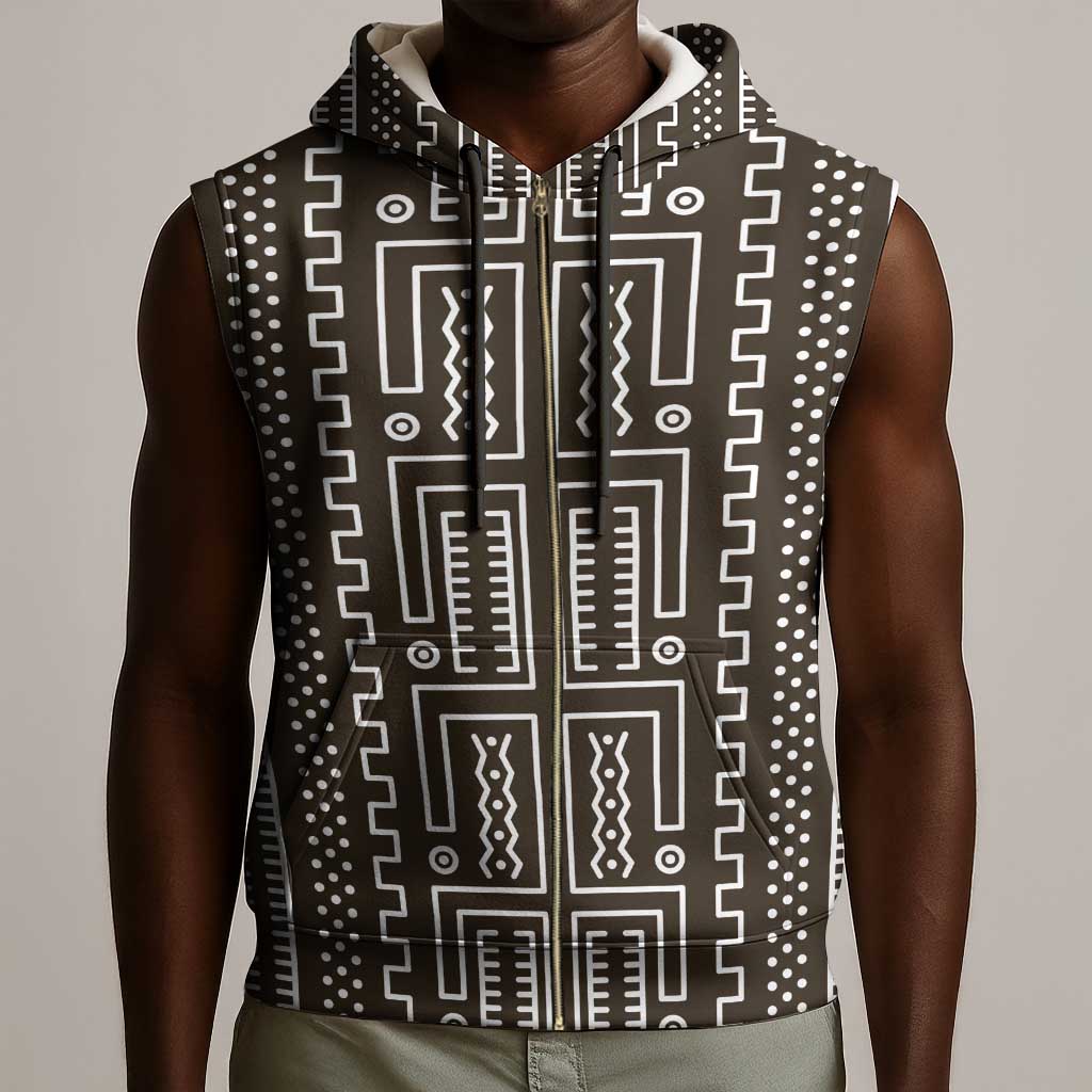 Mali Mud Cloth Bogolanfini Pattern Sleeveless Zip Hoodie - African Pride