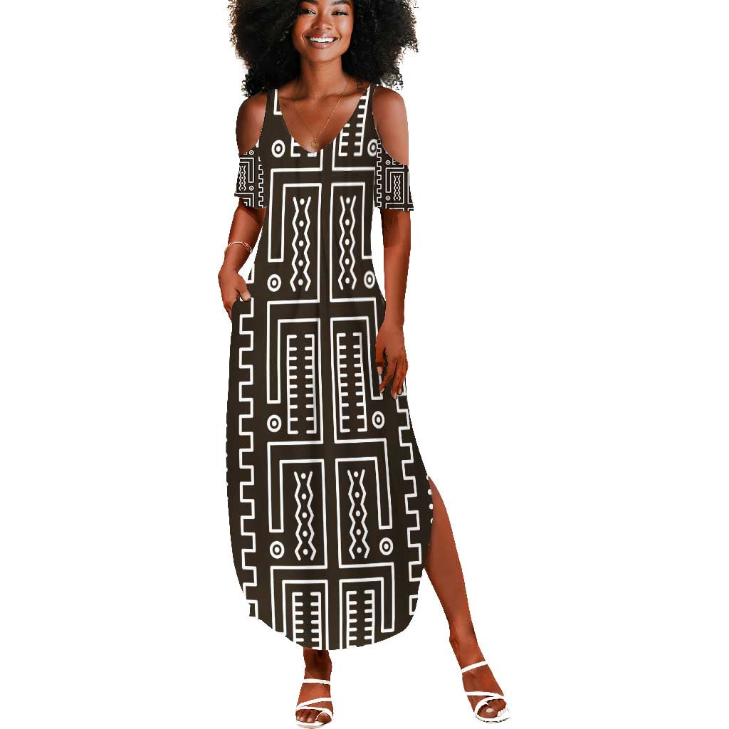 Mali Mud Cloth Bogolanfini Pattern Summer Maxi Dress - African Pride