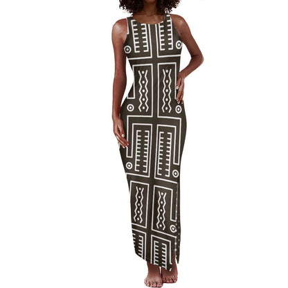 Mali Mud Cloth Bogolanfini Pattern Tank Maxi Dress - African Pride