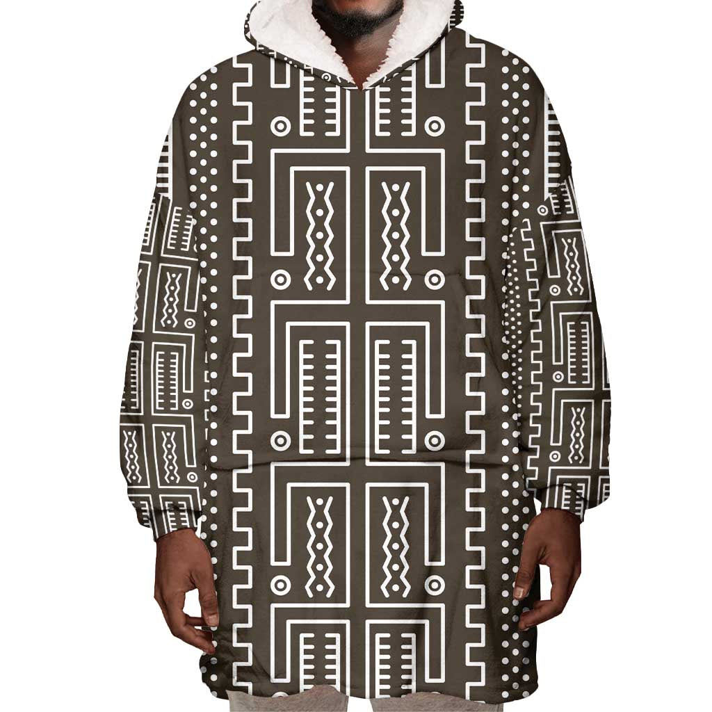 Mali Mud Cloth Bogolanfini Pattern Wearable Blanket Hoodie - African Pride