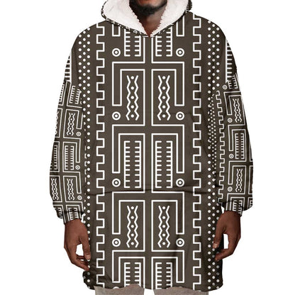Mali Mud Cloth Bogolanfini Pattern Wearable Blanket Hoodie - African Pride