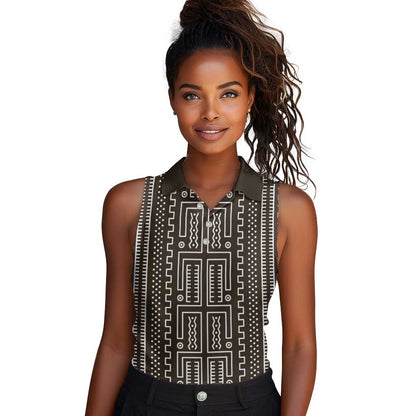 Mali Mud Cloth Bogolanfini Pattern Women Sleeveless Polo Shirt - African Pride