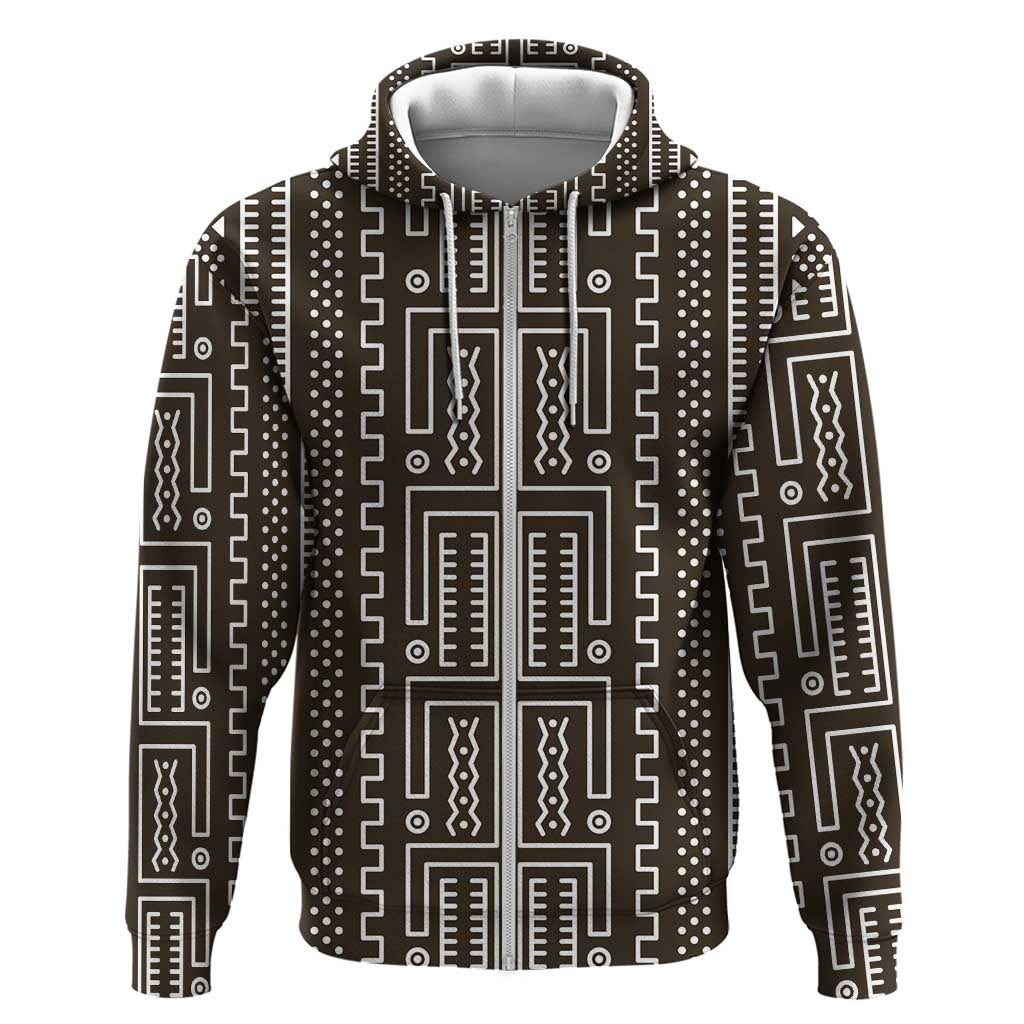 Mali Mud Cloth Bogolanfini Pattern Zip Hoodie - African Pride