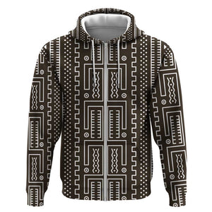 Mali Mud Cloth Bogolanfini Pattern Zip Hoodie - African Pride