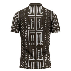 Mali Mud Cloth Zipper Polo Shirt Bogolanfini Pattern