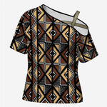Mali Mud Cloth Legacy Pattern Cross Shoulder Shirt Ethnic Geometry Style