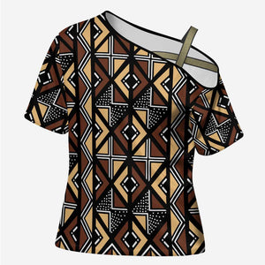 Mali Mud Cloth Legacy Pattern Cross Shoulder Shirt Ethnic Geometry Style