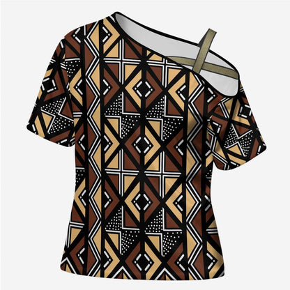 Mali Mud Cloth Legacy Pattern Cross Shoulder Shirt Ethnic Geometry Style