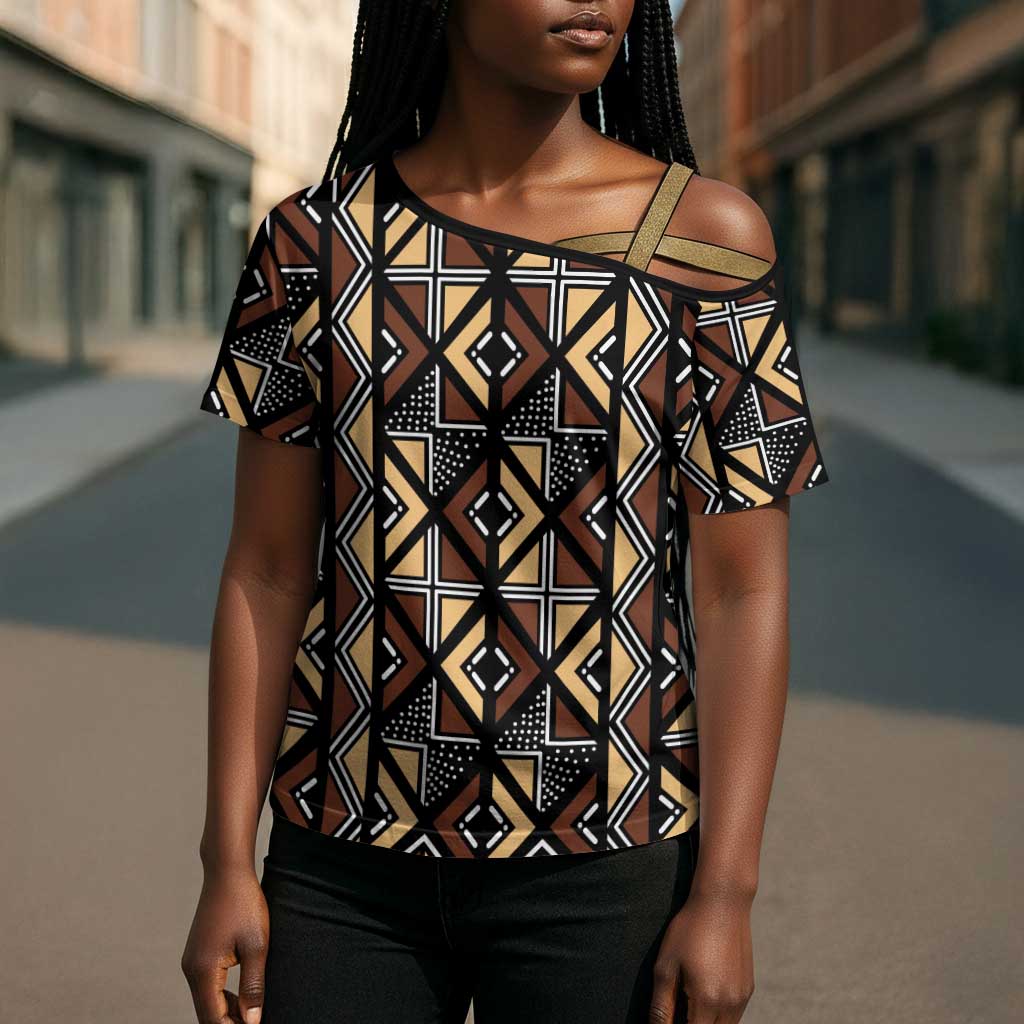 Mali Mud Cloth Legacy Pattern Cross Shoulder Shirt Ethnic Geometry Style