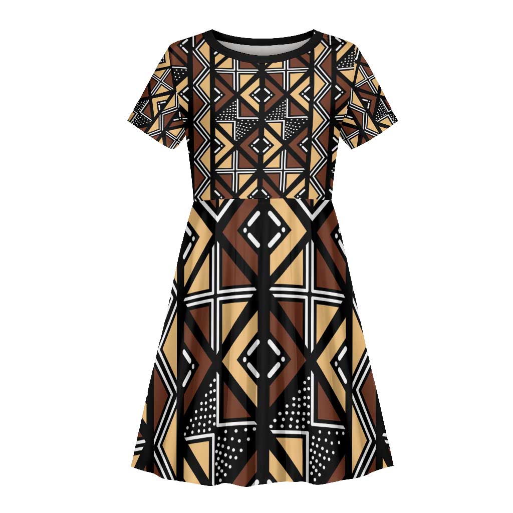 Mali Mud Cloth Legacy Kid Short Sleeve Dress African Tribal Pattern - African Pride