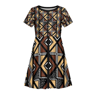 Mali Mud Cloth Legacy Kid Short Sleeve Dress African Tribal Pattern - African Pride