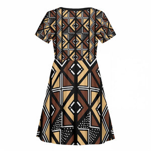 Mali Mud Cloth Legacy Kid Short Sleeve Dress African Tribal Pattern - African Pride