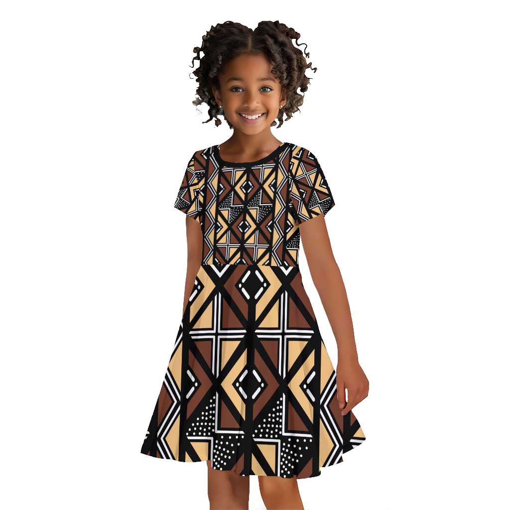 Mali Mud Cloth Legacy Kid Short Sleeve Dress African Tribal Pattern - African Pride