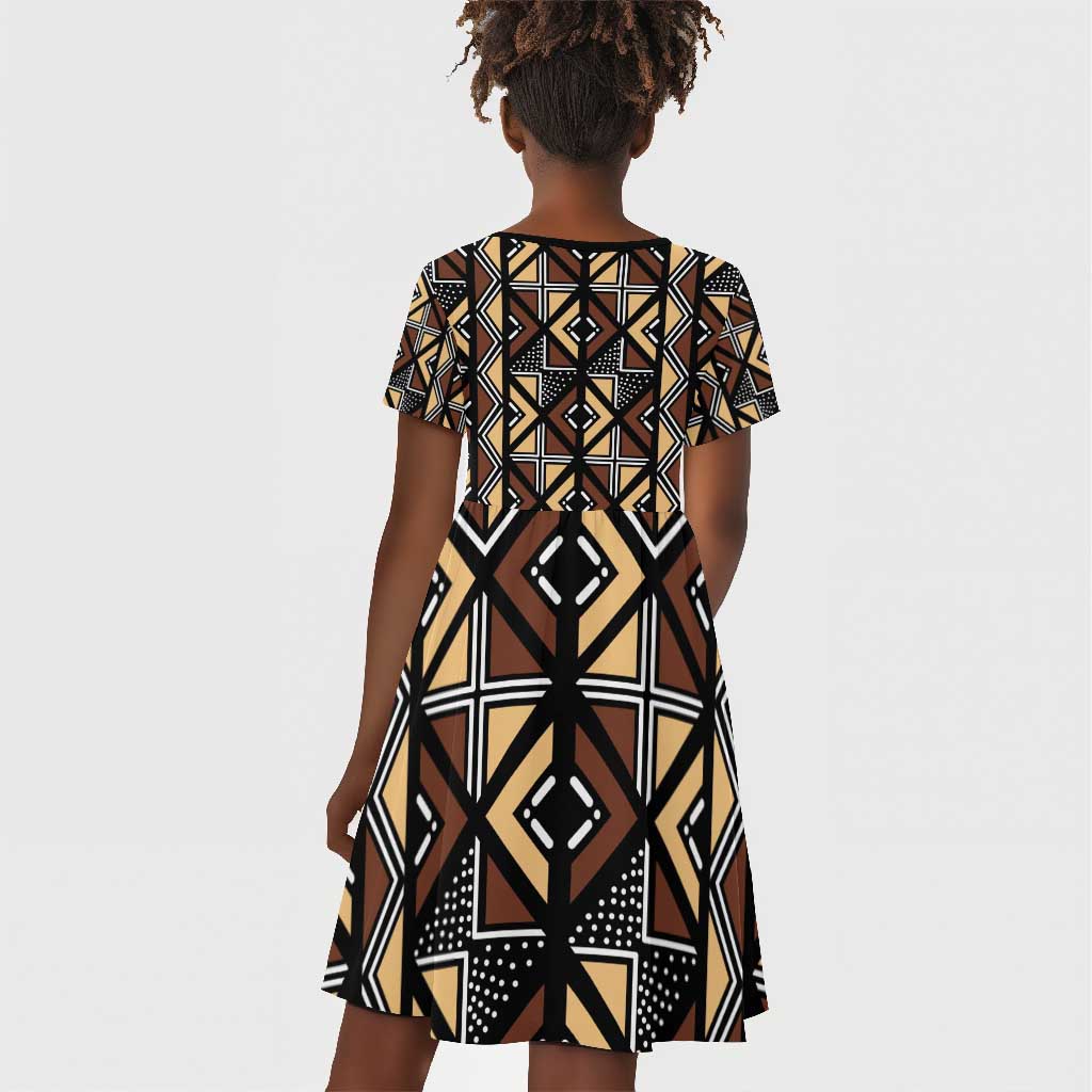 Mali Mud Cloth Legacy Kid Short Sleeve Dress African Tribal Pattern - African Pride