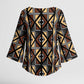 Mali Mud Cloth Legacy Pattern Kimono Sleeve Blouse Ethnic Geometry Style