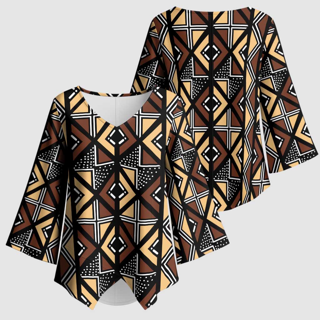 Mali Mud Cloth Legacy Pattern Kimono Sleeve Blouse Ethnic Geometry Style
