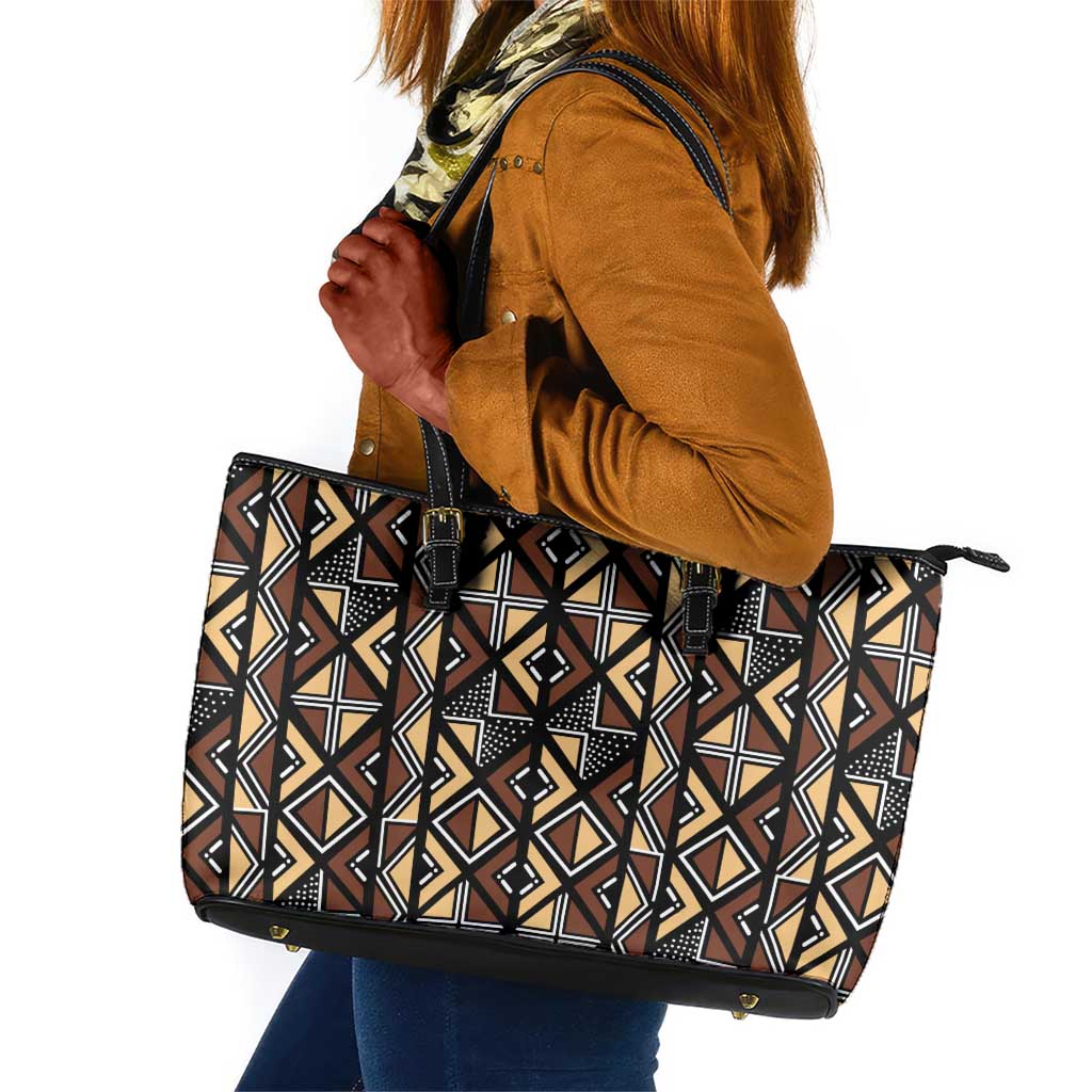 Mali Mud Cloth Legacy Leather Tote Bag African Tribal Pattern - African Pride