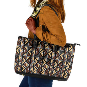 Mali Mud Cloth Legacy Leather Tote Bag African Tribal Pattern - African Pride